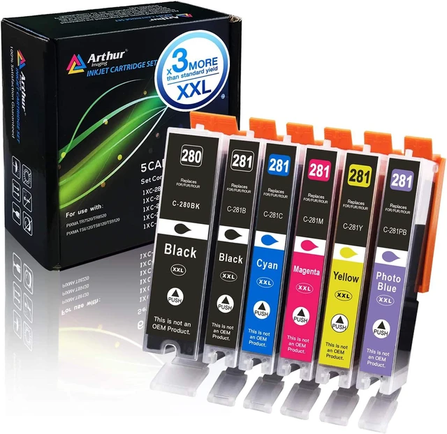 Main image of Arthur Imaging Compatible Ink Cartridge Replacement for Canon PGI-280XXL CLI-281XXL PGI 280 XXL CLI 281 XXL use with PIXMA TS9120 TS8120 TS8220 (PGBK, Black, Photo Blue, Cyan, Magenta, Yellow) 6 Pack