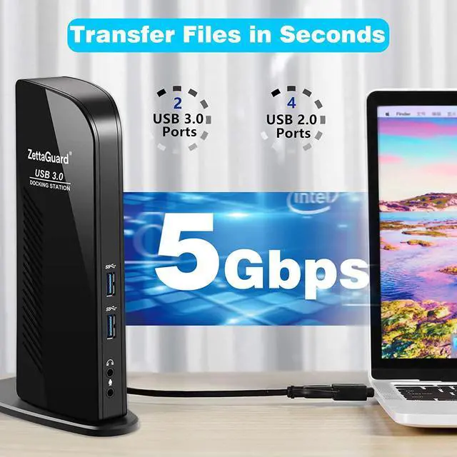 Alt view image 4 of 7 - USB 3.0 and USB-C Universal Laptop Docking Station for Windows and Mac (Dual 4K Video HDMI, Gigabit Ethernet, 6 USB 3.0 Ports, 3.5 mm Audio)