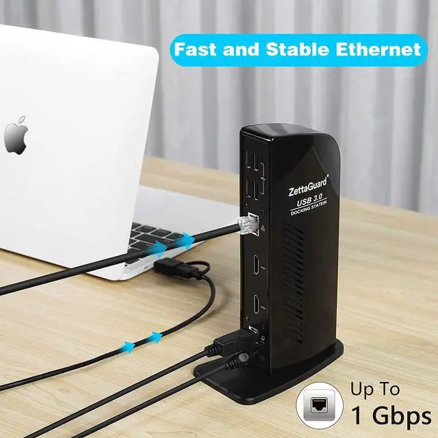 Alt view image 5 of 7 - USB 3.0 and USB-C Universal Laptop Docking Station for Windows and Mac (Dual 4K Video HDMI, Gigabit Ethernet, 6 USB 3.0 Ports, 3.5 mm Audio)