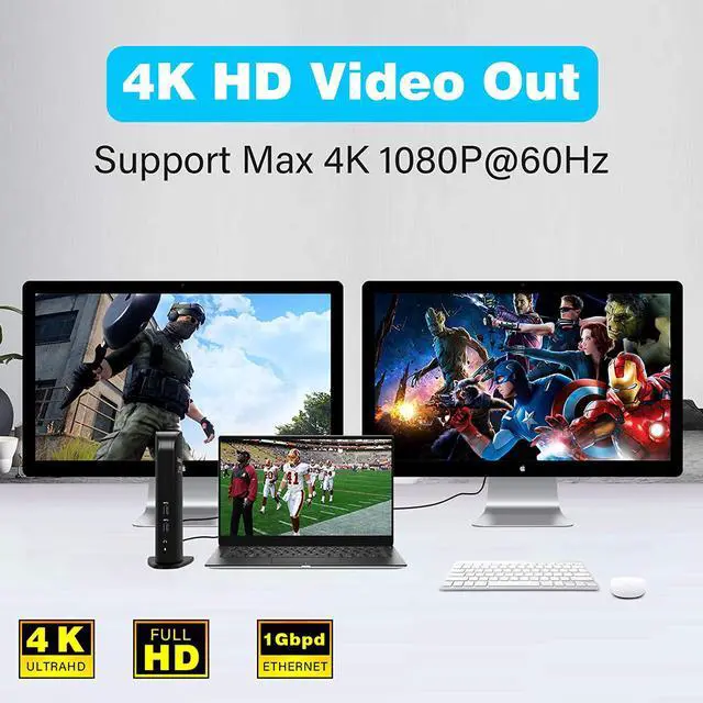 Alt view image 6 of 7 - USB 3.0 and USB-C Universal Laptop Docking Station for Windows and Mac (Dual 4K Video HDMI, Gigabit Ethernet, 6 USB 3.0 Ports, 3.5 mm Audio)