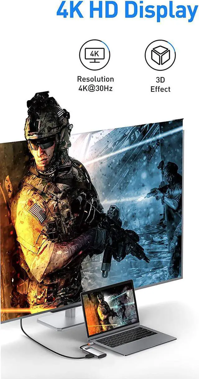 Alt view image 3 of 5 - Baseus 4-in-1 USB C Hub, Type C Hub to 4K/30Hz HDMI Adapter with 100W Power Delivery, USB 3.0/2.0 Data Ports Compatible with MacBook Pro,Dell Laptop and More