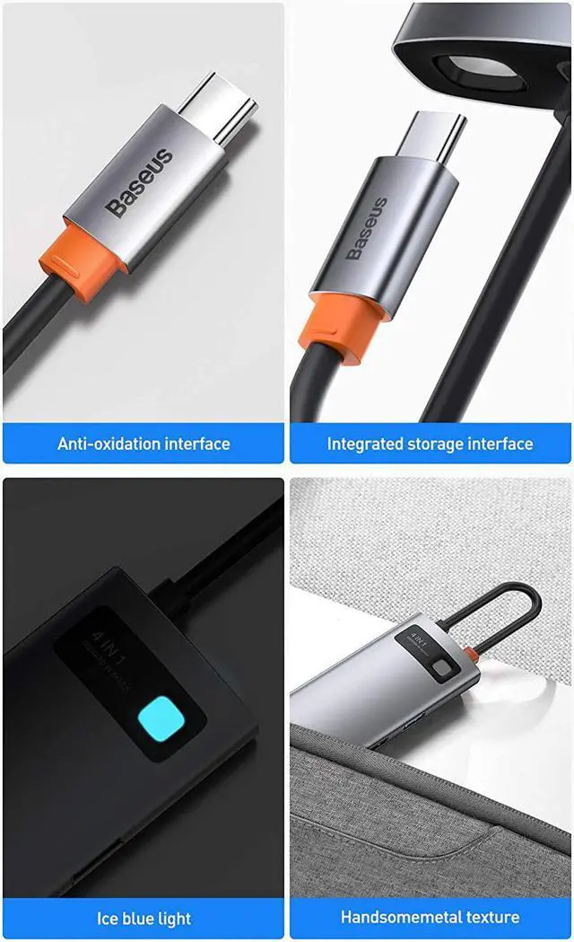 Alt view image 5 of 5 - Baseus 4-in-1 USB C Hub, Type C Hub to 4K/30Hz HDMI Adapter with 100W Power Delivery, USB 3.0/2.0 Data Ports Compatible with MacBook Pro,Dell Laptop and More