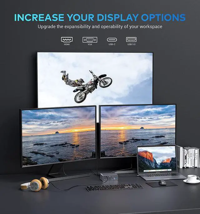Alt view image 2 of 7 - Docking Station,UtechSmart 19 in 1 Quadruple Monitor Laptop USB C Docking Station,USB C Hub Dock 3 HDMI Adapter for MacBook&Windows (3 HDMI,1 VGA,6 USB Ports,100WPD,Ethernet,SD/TF Card Reader,Audio)