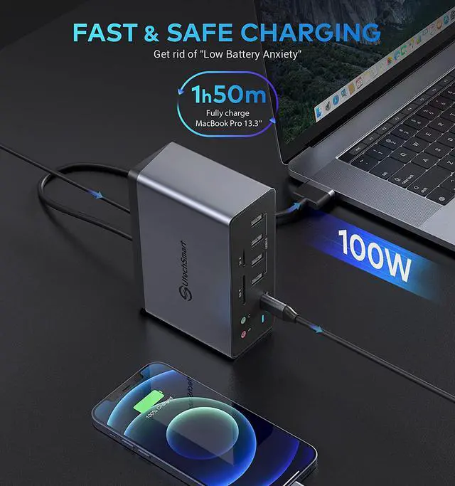 Alt view image 4 of 7 - Docking Station,UtechSmart 19 in 1 Quadruple Monitor Laptop USB C Docking Station,USB C Hub Dock 3 HDMI Adapter for MacBook&Windows (3 HDMI,1 VGA,6 USB Ports,100WPD,Ethernet,SD/TF Card Reader,Audio)