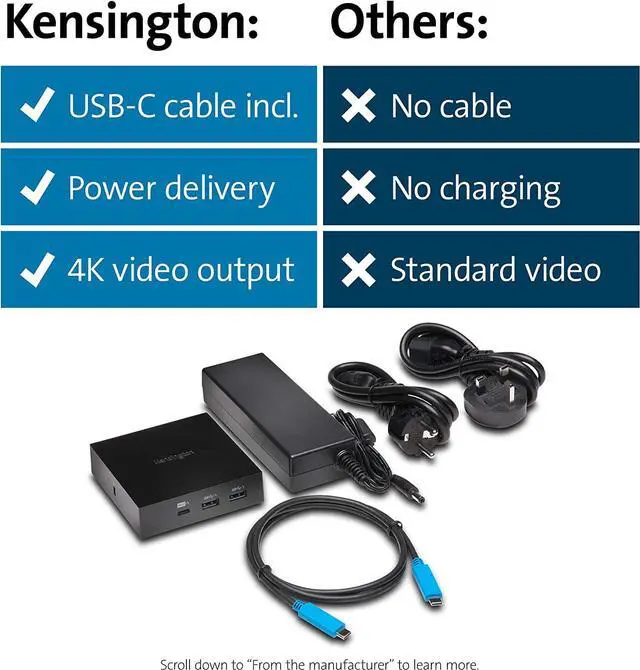 Alt view image 7 of 7 - Kensington SD2000P USB-C Docking Station for Ipad Pro, Windows Laptops, Surface, MacBooks and Chromebooks - Single 4K Video, 135W (K38260NA)