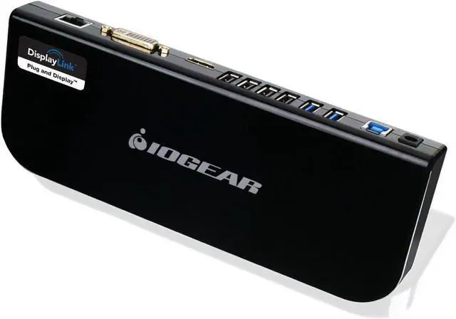 Main image of IOGEAR USB 3.0 9 in 1 Universal Docking Station - Dual Monitor with HDMI n DVI/VGA - 2 x USB 3.0 - 4 x USB 2.0 - Gigabit Ethernet - 3.5mm Audio Out - Laptop - Ultrabook -PCs - Mac - More - GUD300