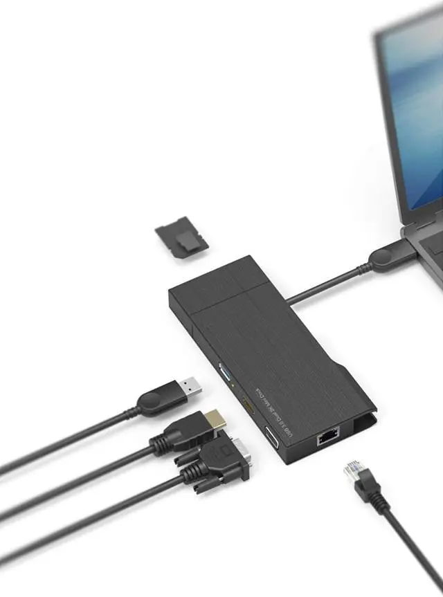 Alt view image 5 of 6 - VisionTek VT100 Portable USB-A Dual Monitor Hub - 1x HDMI, 1x VGA, 2x USB Ports, micro/SD Reader, Ethernet for Windows