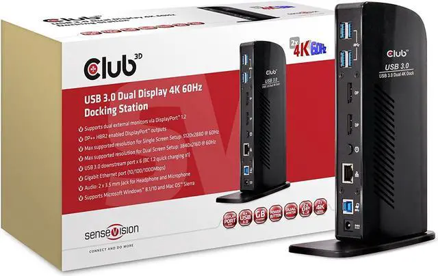 Alt view image 6 of 6 - CLUB 3D USB 3.0 Dual DisplayPort 4K Monitor Universal Laptop Docking Station for Windows (Dual 4K DisplayPort, Gigabit Ethernet, Audio, 6 USB Ports)