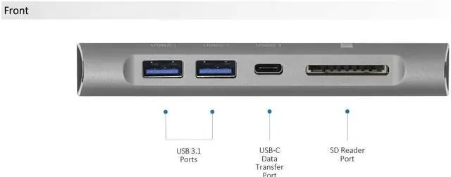 Alt view image 4 of 6 - VisionTek VT300 USB-C Portable Dock - 4K HDMI 60Hz, 2X USB 3.1, 1x USB-C PD, Ethernet, SD Card Reader (901355)