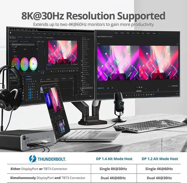 Alt view image 4 of 7 - SIIG 8K Thunderbolt 3 Laptop Docking Station, Dual M.2 NVMe Slot, 96W PD Charging, DisplayPort 1.4 SD Card Reader, 2X USB 10G Ports, 2X USB 5G Ports, Gigabit Ethernet, TAA Compliant (JU-DK0K11-S1)