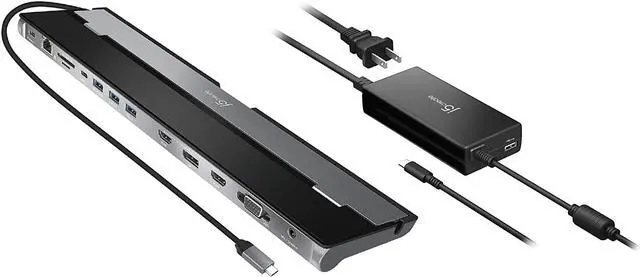 Main image of j5create USB Type C Docking Station with 100W PD Charger - Supports 3 Displays | HDMI, DisplayPort, VGA, 100W PD Charging, 1Gbps Ethernet | for MacBook Pro/Air, XPS, and More (JCD543P)