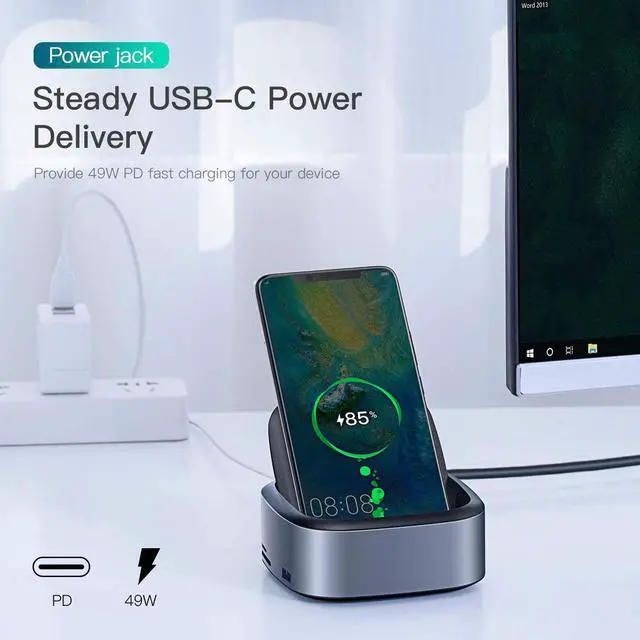 Alt view image 5 of 7 - 8-in-1 Dock for Samsung Dex Station, Baseus for Samsung Docking Station, USB C to 4K HDMI Adapter DeX Station, Desktop Experience for Samsung Galaxy S20/S10/S9/S8,Note 10/9,