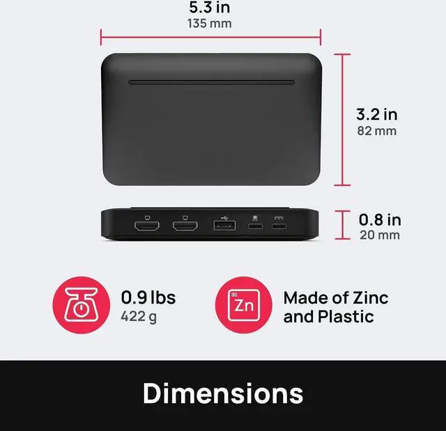 Alt view image 5 of 6 - Brydge Stone Lite USB-C Windows Docking Station | Dual 4K Displays. HDMI Out. USB-C Speeds. 5 Ports | (Black)