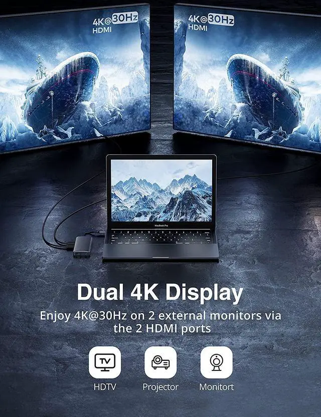 Alt view image 4 of 7 - USB C Hub, 11-in-1 Docking Station with Dual 4K HDMI,Ultra-Slim, 4 USB Ports, 100W PD Charging, SD/TF Cards Reader, for MacBook/Pro/Air/Chromebook/iPad Pro/ Type-C Laptops