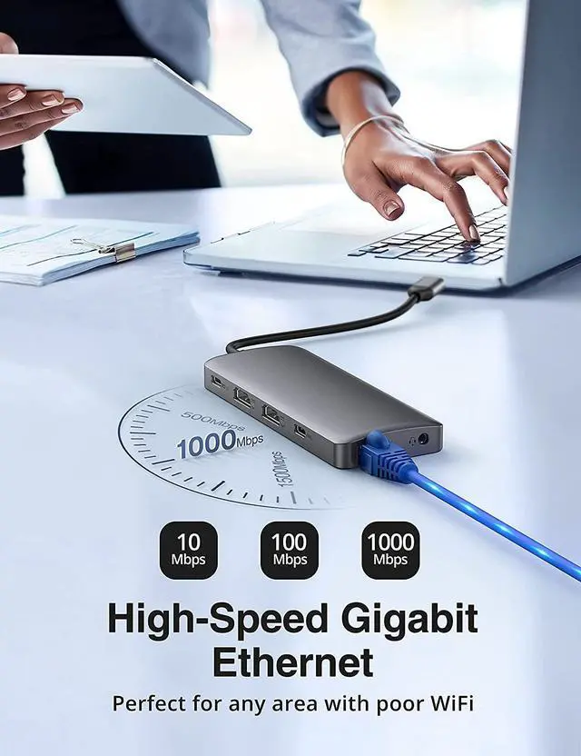 Alt view image 7 of 7 - USB C Hub, 11-in-1 Docking Station with Dual 4K HDMI,Ultra-Slim, 4 USB Ports, 100W PD Charging, SD/TF Cards Reader, for MacBook/Pro/Air/Chromebook/iPad Pro/ Type-C Laptops
