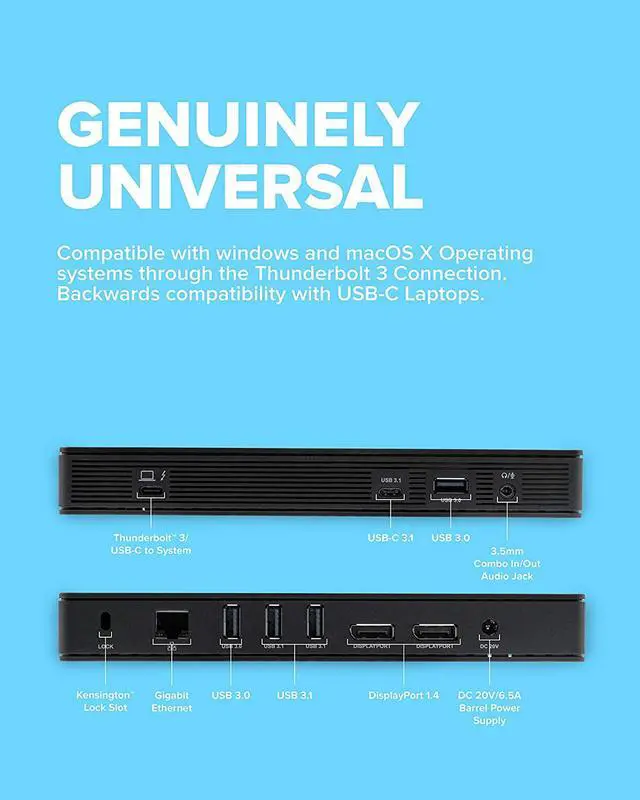 Alt view image 2 of 7 - VisionTek VT4800 Thunderbolt 3/ USB-C Docking Station - 60W of Power, 2X DisplayPort, 4X USB-A, 1x USB-C, Audio, Ethernet for Windows/MacOS