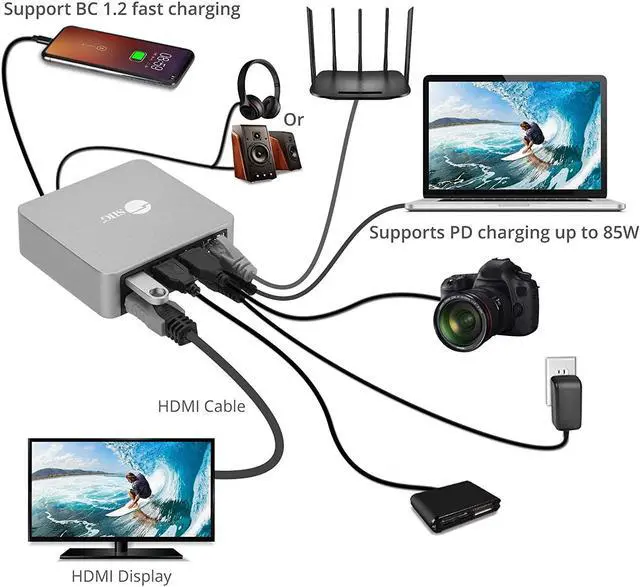 Alt view image 5 of 7 - SIIG USB-C Mini Docking Station with HDMI 4K@30Hz, Gigabit Ethernet, 4X USB 3.0 Ports, Power Delivery - 85W Laptop Charging Type-C Dock (Thunderbolt 3 Compatible for Macbooks/Windows/Chromebooks)