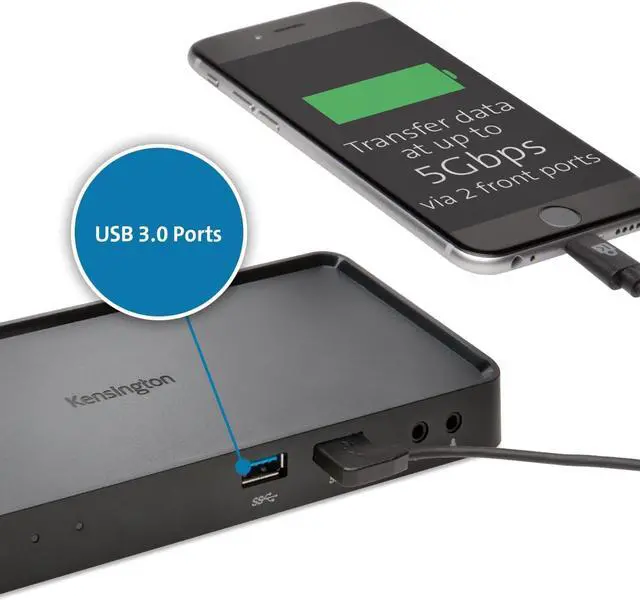 Alt view image 3 of 7 - Kensington Universal USB3.0 Mountable Dual Display Docking Station for Windows, Mac, and Surface (Dual Video HDMI & DVI / VGA, 6 USB Ports, Gigabit Ethernet, Audio)