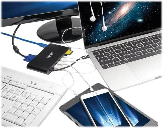 Alt view image 2 of 7 - Tripp Lite U442-DOCK1-B Docking Station - for Notebook/Tablet PC/Desktop PC/Smartphone - 60 W - USB