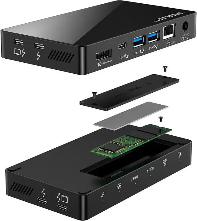 Alt view image 2 of 7 - Mini Portable Thunderbolt 3 Dock 8-in-1 with NVMe SlotUp to 2800Mbps, DisplayPort 1.4(8k@60Hz), 1Gb Ethernet, 3xUSB 3.1 Ports(10Gbps), 60W PD Charging for iMac, MacBook Pro, Windows Laptops