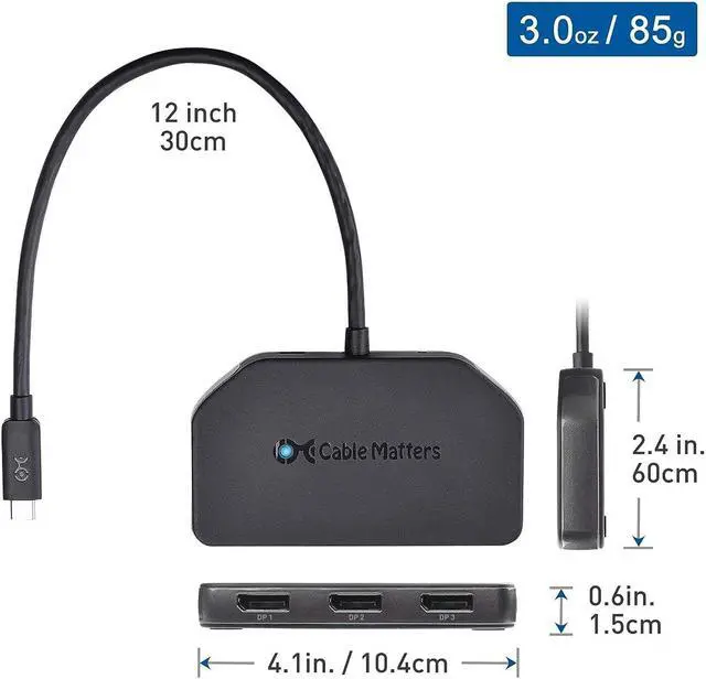 Alt view image 7 of 7 - Cable Matters Triple Monitor USB C Hub with 3X DisplayPort and 100W Charging - Support up to 8K and 4K 120Hz HDR - Thunderbolt 4, USB4 Compatible for Surface Pro, XPS (Windows Only)