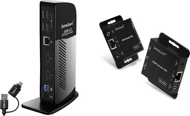 Main image of 164-Feet HDMI Extender Bundle with ZettaGuard USB 3.0 Universal Dual 4K Display Docking Station