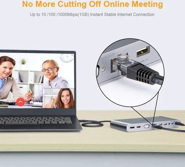 Alt view image 4 of 7 - CableCreation Thunderbolt 3 Dock w/1.6ft Cable, 13-in-1 USB C Hub with DisplayPort, VGA, HDMI, Ethernet, 2 Audio, 4 USB A, USB C PD Compatible for Macbook Pro/Air2019 2018, MacOS Windows USB-C Laptops