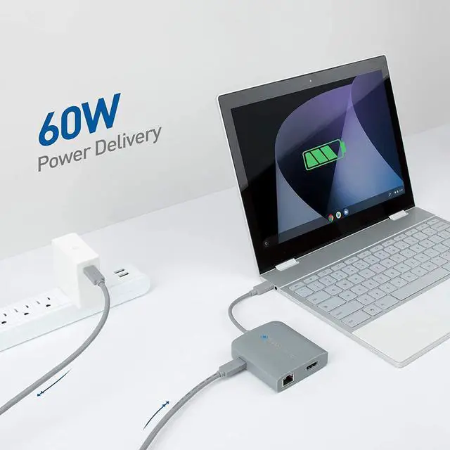 Alt view image 4 of 7 - [Works with Chromebook Certified] Cable Matters USB C Hub Multiport Adapter with 4K HDMI, 2X USB 2.0, 480Mbps Ethernet, and 60W PD