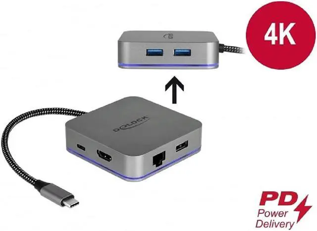 Alt view image 2 of 2 - Delock 87742 USB Type-C Docking Station for Mobile Devices 4K - HDMI/Hub/LAN/PD 3.0 with LED Lighting