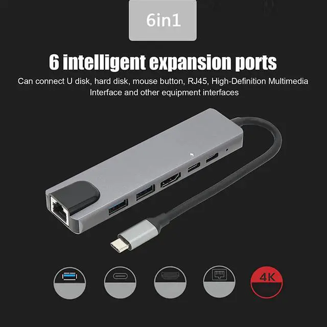 Alt view image 3 of 7 - 6 in 1 Docking USB Hub, Stable Performance Plug and Play Docking Hub Multimedia Interface for Mobile Hard Disk for Mouse for U Disk for Keyboard