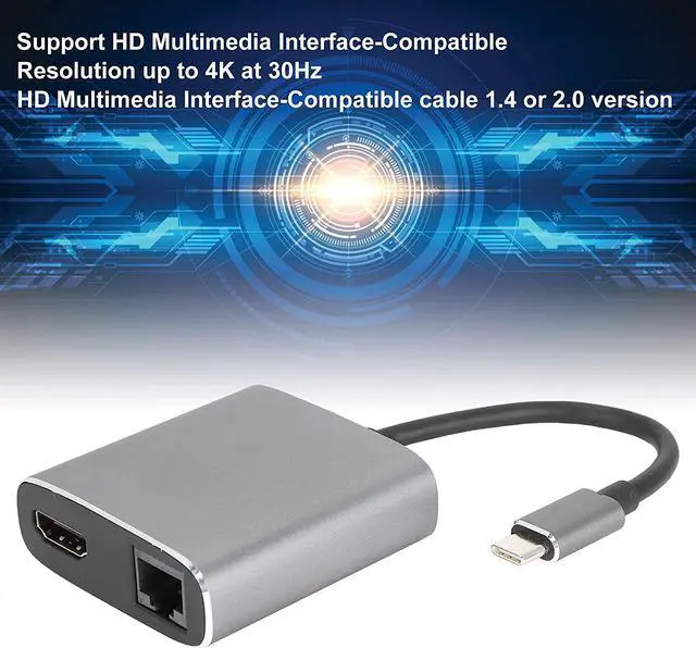 Alt view image 7 of 7 - 3 in 1 Type C Adapter, Type C to HD Multimedia Interface Docking Station with RJ45, USB 3.0, 4K Support, MetalABS Material, Sturdy Converter
