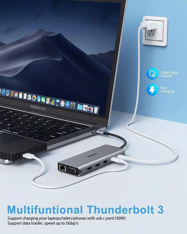 Alt view image 6 of 7 - USB C Docking Station Dual Monitor, 14 in 1 USB-C Laptop Docking Station USB Type C Hub Multiport Adapter Dongle with 2 HDMI VGA 5 USB SD/TF Audio for Dell/Surface/HP/Lenovo Laptops