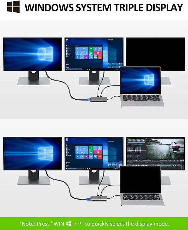 Alt view image 3 of 7 - USB C Docking Station for Laptop USB C Hub Triple Display Monitors Adapter Replicator w/4K Dual HDMI, 1080P VGA, 4 USB3.0/2.0, TF/SD 2.0 100W PD, Ethernet for MacBook, HP, Dell, Lenovo, Surface