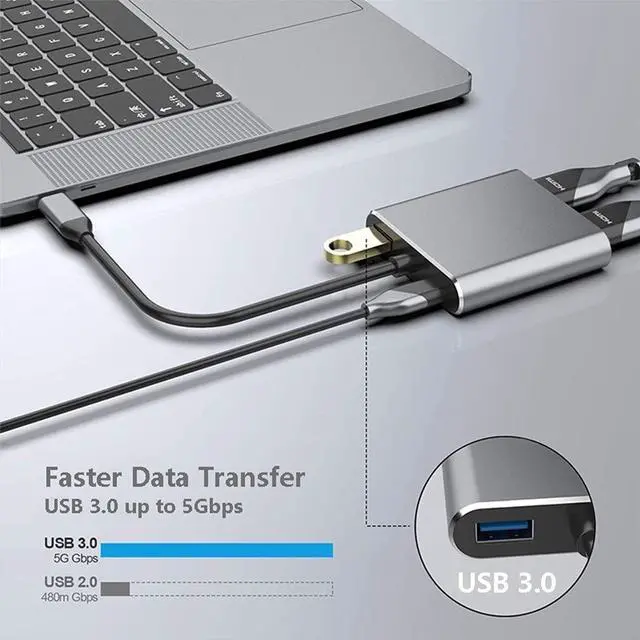 Alt view image 5 of 6 - USB Type C Laptop Docking Station Dual Dual Screen Display USB 3.0 Hub Adapter Dock