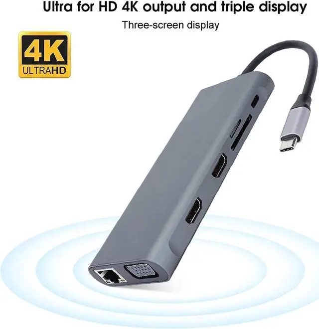 Alt view image 4 of 7 - 12in1 USB C hub, USB C Docking Station, with for Ports, VGA Port, USB 3.1 Gen 1 (USB 3.0) Ports, USBC Data Port, Expansion Dock
