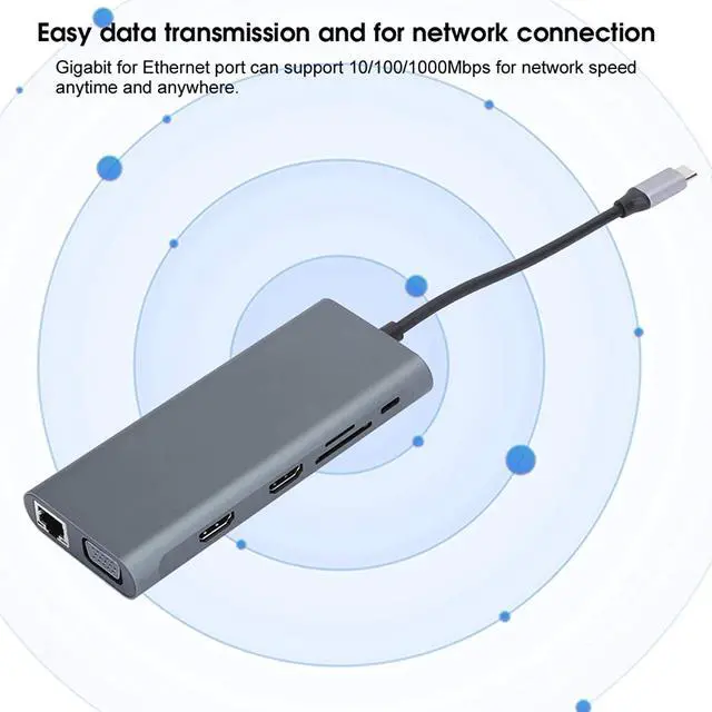 Alt view image 2 of 7 - 12in1 USB C hub, USB C Docking Station, with for Ports, VGA Port, USB 3.1 Gen 1 (USB 3.0) Ports, USBC Data Port, Expansion Dock