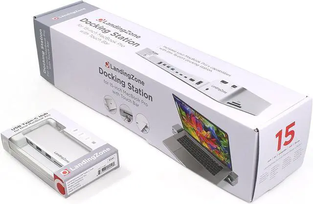 Alt view image 5 of 5 - LandingZone 2-Item Bundle: Docking Station and USB Type-C Hub for The 15-inch MacBook Pro with Touch Bar Models A1707 & A1990 Released 2016 to 2018 (15-inch Silver Docking Station, Silver Hub)