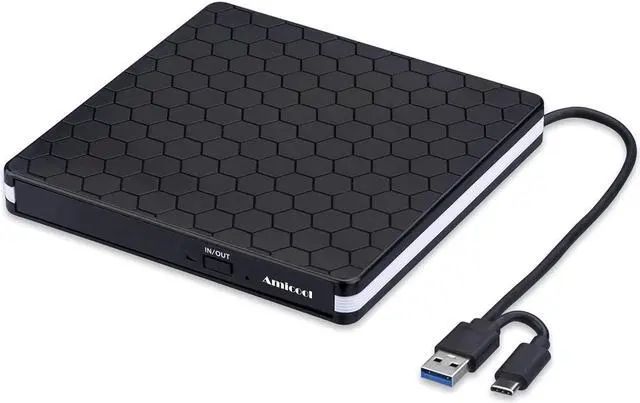 Main image of External DVD Drive, Amicool USB 3.0 Type-C CD DVD +/-RW Optical Drive USB C Burner Slim CD/DVD ROM Rewriter Writer Reader Portable for PC Laptop Desktop MacBook Mac Windows 7/8.1/10 Linux OS Apple