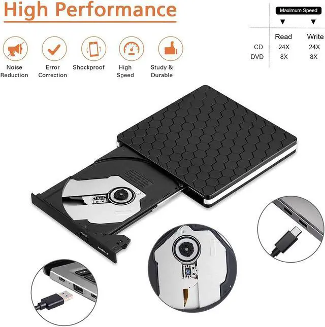 Alt view image 4 of 7 - External DVD Drive, Amicool USB 3.0 Type-C CD DVD +/-RW Optical Drive USB C Burner Slim CD/DVD ROM Rewriter Writer Reader Portable for PC Laptop Desktop MacBook Mac Windows 7/8.1/10 Linux OS Apple