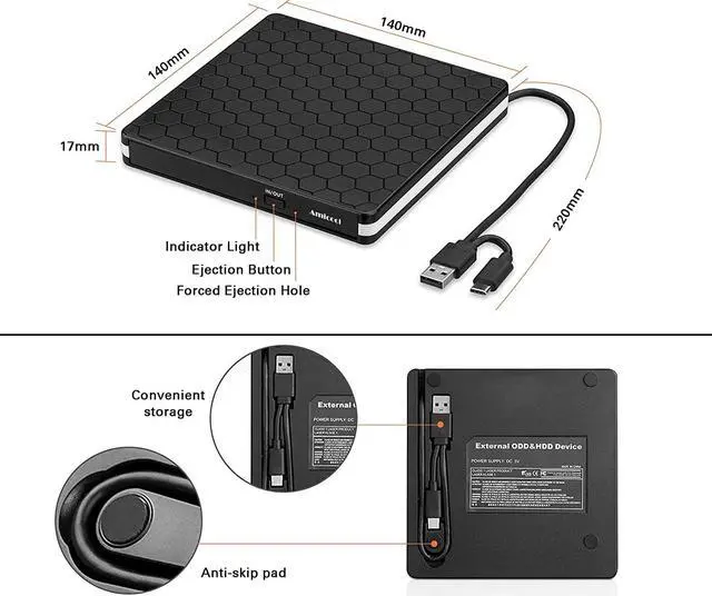 Alt view image 5 of 7 - External DVD Drive, Amicool USB 3.0 Type-C CD DVD +/-RW Optical Drive USB C Burner Slim CD/DVD ROM Rewriter Writer Reader Portable for PC Laptop Desktop MacBook Mac Windows 7/8.1/10 Linux OS Apple