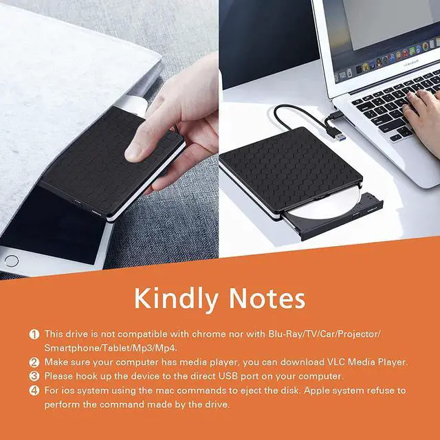 Alt view image 6 of 7 - External DVD Drive, Amicool USB 3.0 Type-C CD DVD +/-RW Optical Drive USB C Burner Slim CD/DVD ROM Rewriter Writer Reader Portable for PC Laptop Desktop MacBook Mac Windows 7/8.1/10 Linux OS Apple