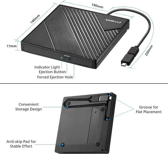 Alt view image 5 of 7 - External DVD Drive USB 3.0 USB C CD Burner CD/DVD +/-RW Optical Drive, Slim Portable DVD CD ROM Rewriter Writer Duplicator for Laptop Desktop PC Windows 11/10/8/7 MacBook Mac Linux OS Apple