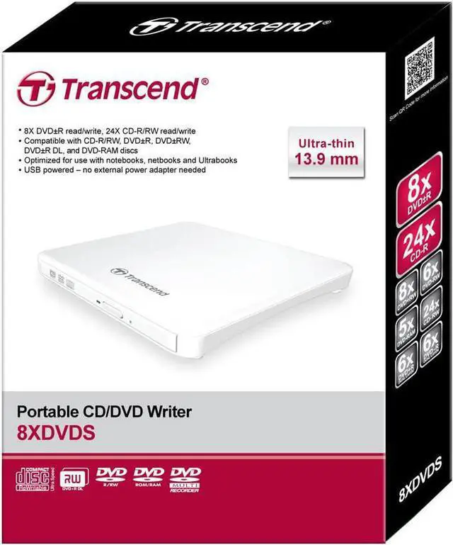 Alt view image 4 of 4 - Transcend 8K Extra Slim Portable DVD Writer Optical Drive (TS8XDVDS-W)