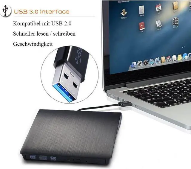 Alt view image 2 of 7 - External CD Drive CYD USB 3.0 Ultra Slim External DVD CD Drive CD DVD RW/DVD CD ROM Drive/Writer/Rewriter/USB CD Burner for High Speed Data Transfer for Laptop Desktop and Notebook