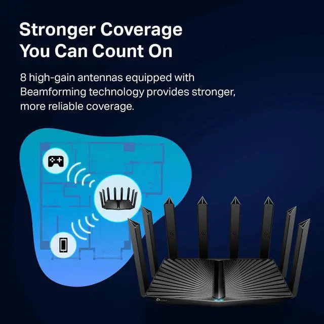 Alt view image 4 of 6 - TP-Link AX6600 Tri-Band WiFi 6 Router (Archer AX90), 8-Stream Gigabit Router, VPN Router, MU-MIMO, 2.5G WAN Port, 1.5GHz Quad-Core CPU