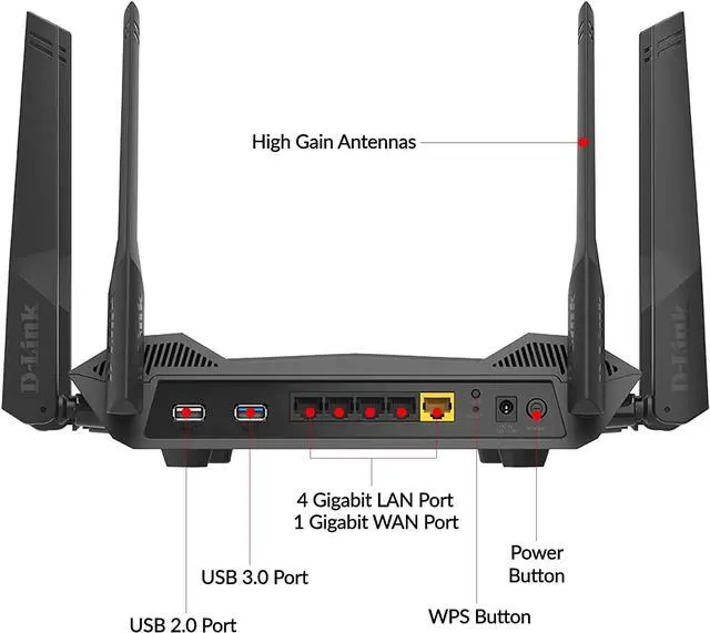 Alt view image 7 of 7 - D-Link EXO|AX AX5400 WiFi6 Gigabit Mesh Router - Mobile App. Managed - Voice Control - 4-port Gigabit Ethernet LAN - 2-port USB - (DIR-X5460-US)