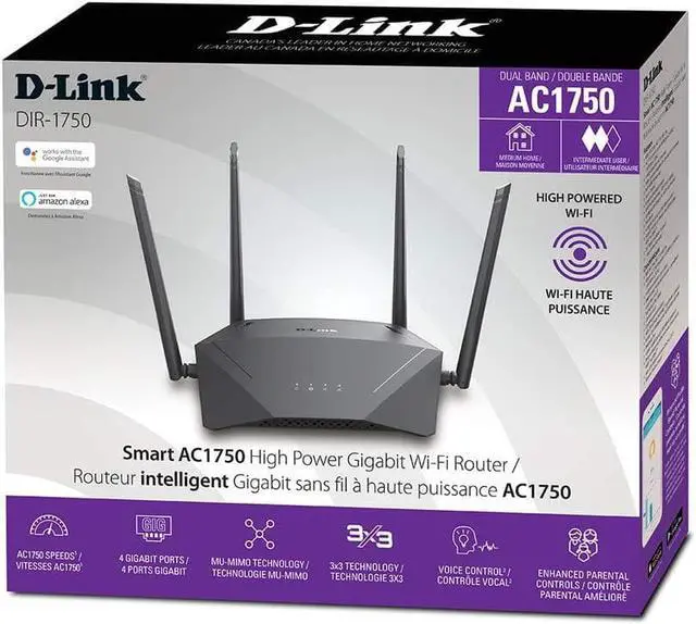 Alt view image 7 of 7 - D-Link DIR-1750-US, WiFi Router AC1750 Mesh Smart Internet Home Network System, High Speed Performance WP3 MU-MIMO Dual Band Gigabit Gaming, Black