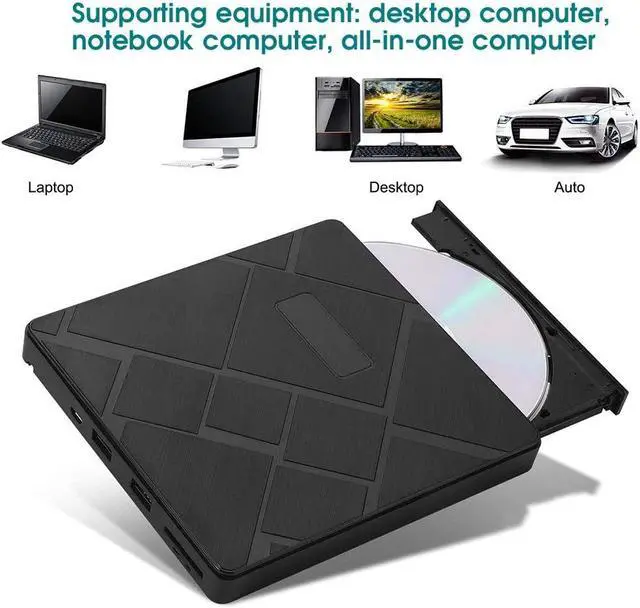 Alt view image 2 of 7 - Optical Drive, Optical DVD, CD/DVD/VCD Burning Drive High Speed External Drives, Universal External Bluray Optical Disc Drive, Multifunctional External CD and DVD Drives