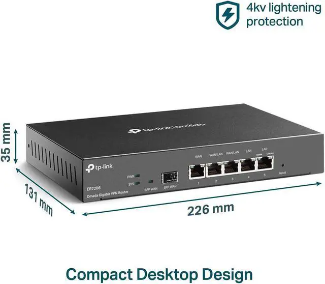 Alt view image 7 of 7 - WorldwideSupermarket ER7206 | Multi-WAN Professional Wired Gigabit VPN Router | Increased Network Capacity| SPI Firewall | Omada SDN Integrated | Load Balance | Lightning Protection | Limited Lifetim