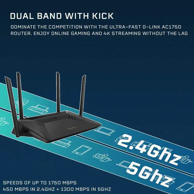 Alt view image 3 of 7 - D-Link WiFi Router, AC1750 Wireless Internet for Home Gigabit Streaming & Gaming Smart Dual Band MU-MIMO Parental Controls QoS (DIR-867-US), Black